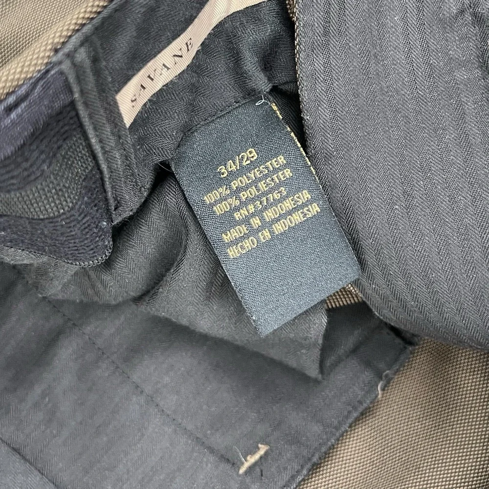 Savane Pleated Trousers Dress Pants Olive Green Men's Size 34x29 Cuffed‎